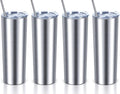 20 Oz Skinny Stainless Steel Tumbler Set with Lids, Insulated Slim Water Tumbler for DIY, Silver