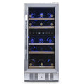 Dual Zone 29-Bottle Built-In Compressor Wine Cooler Fridge Quiet Operation and Beech Wood Shelves, Stainless Steel