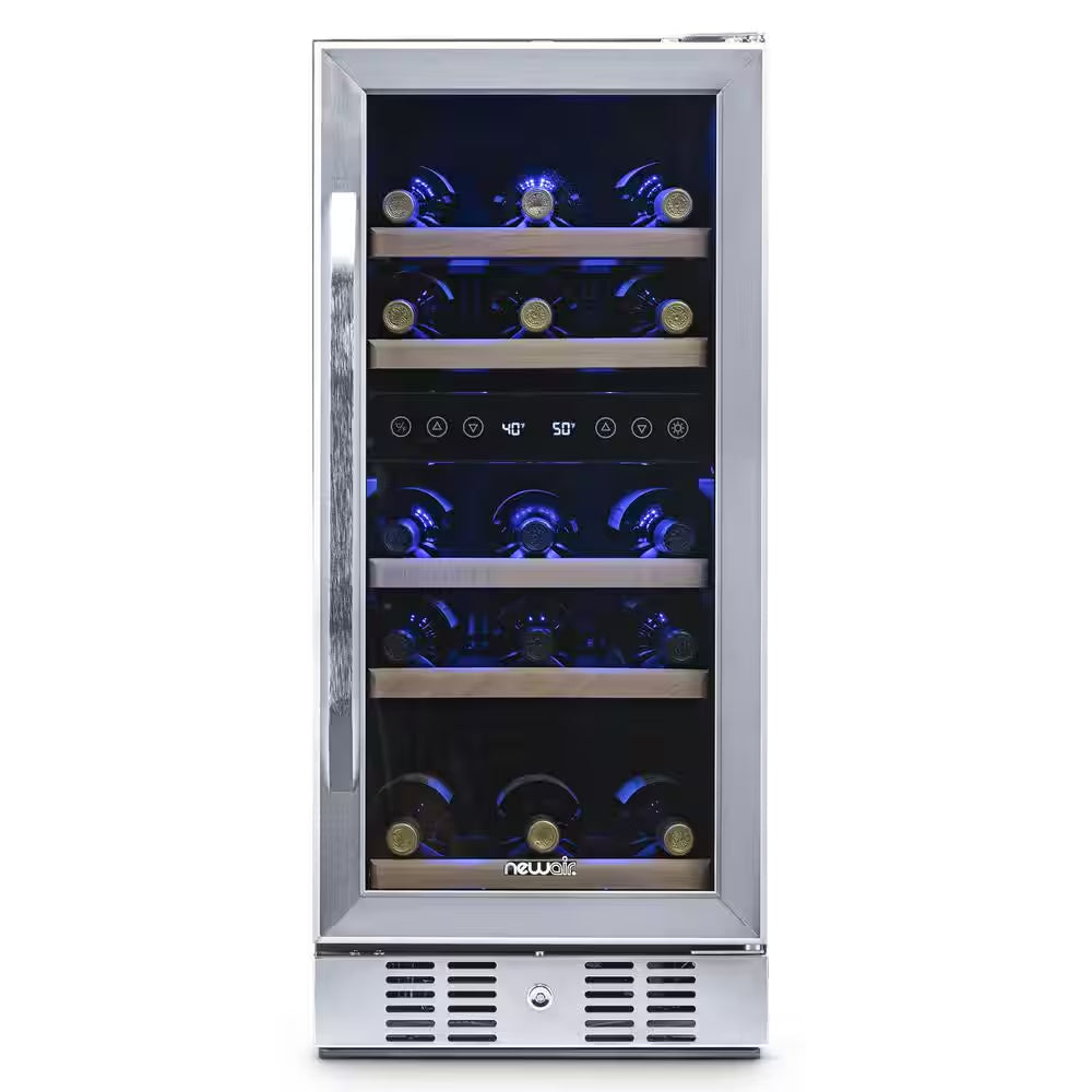 Dual Zone 29-Bottle Built-In Compressor Wine Cooler Fridge Quiet Operation and Beech Wood Shelves, Stainless Steel