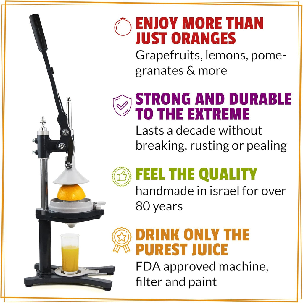 Commercial Citrus Juicer Manual Presser: Press Freshly Squeezed Orange, Lime, Lemon, Grapefruit & Pomegranate Juice like a Professional Chef. XXL Extractor. Enameled Iron Fruit Juicers