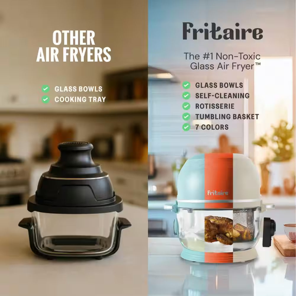 Self-Cleaning Glass Bowl Air Fryer, 5 Qt., 6 Functions, BPA Free, Rotisserie/Tumbler, Green