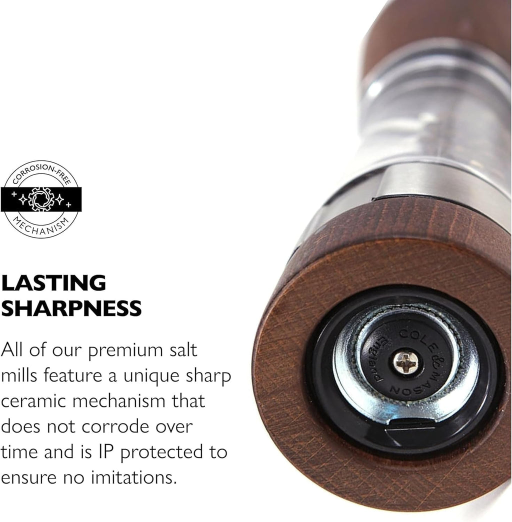 Derwent Salt Mill - Gourmet Precision Salt Grinder - Refillable Seasoning and Spice Tools - Adjustable Seat, Himalayan and Kosher Salt Grinder Settings - Forest Wood