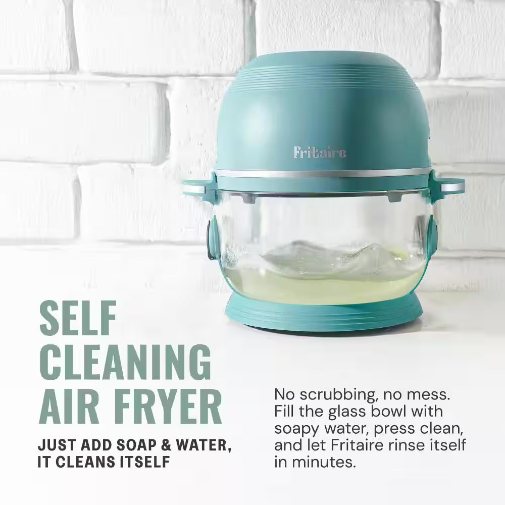 Self-Cleaning Glass Bowl Air Fryer, 5 Qt., 6 Functions, BPA Free, Rotisserie/Tumbler, Green