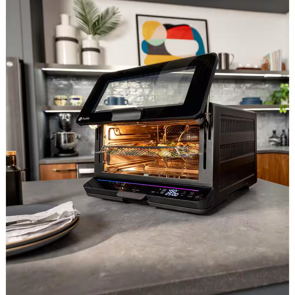 Profile 1,800 W No Preheat Black Toaster Oven with 11-Functions Incl Air Fry, Bake, Broil, and Pizza, Wifi Connected