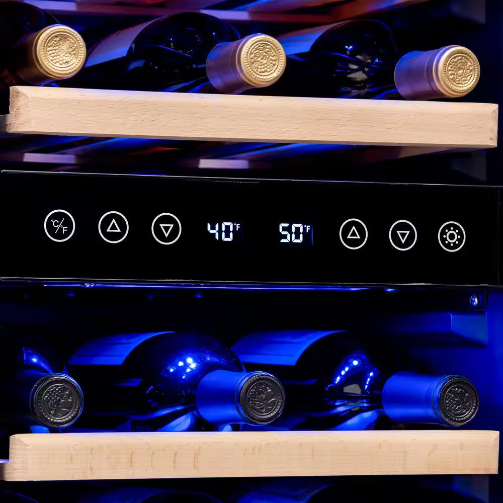 Dual Zone 29-Bottle Built-In Compressor Wine Cooler Fridge Quiet Operation and Beech Wood Shelves, Stainless Steel