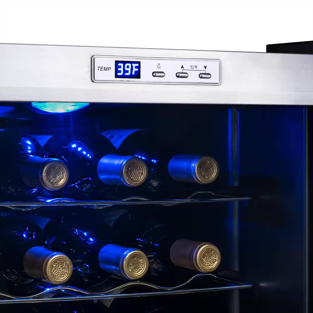 Single Zone 27-Bottle Freestanding Wine Cooler Fridge with Exterior Digital Thermostat and Chrome Racks, Stainless Steel