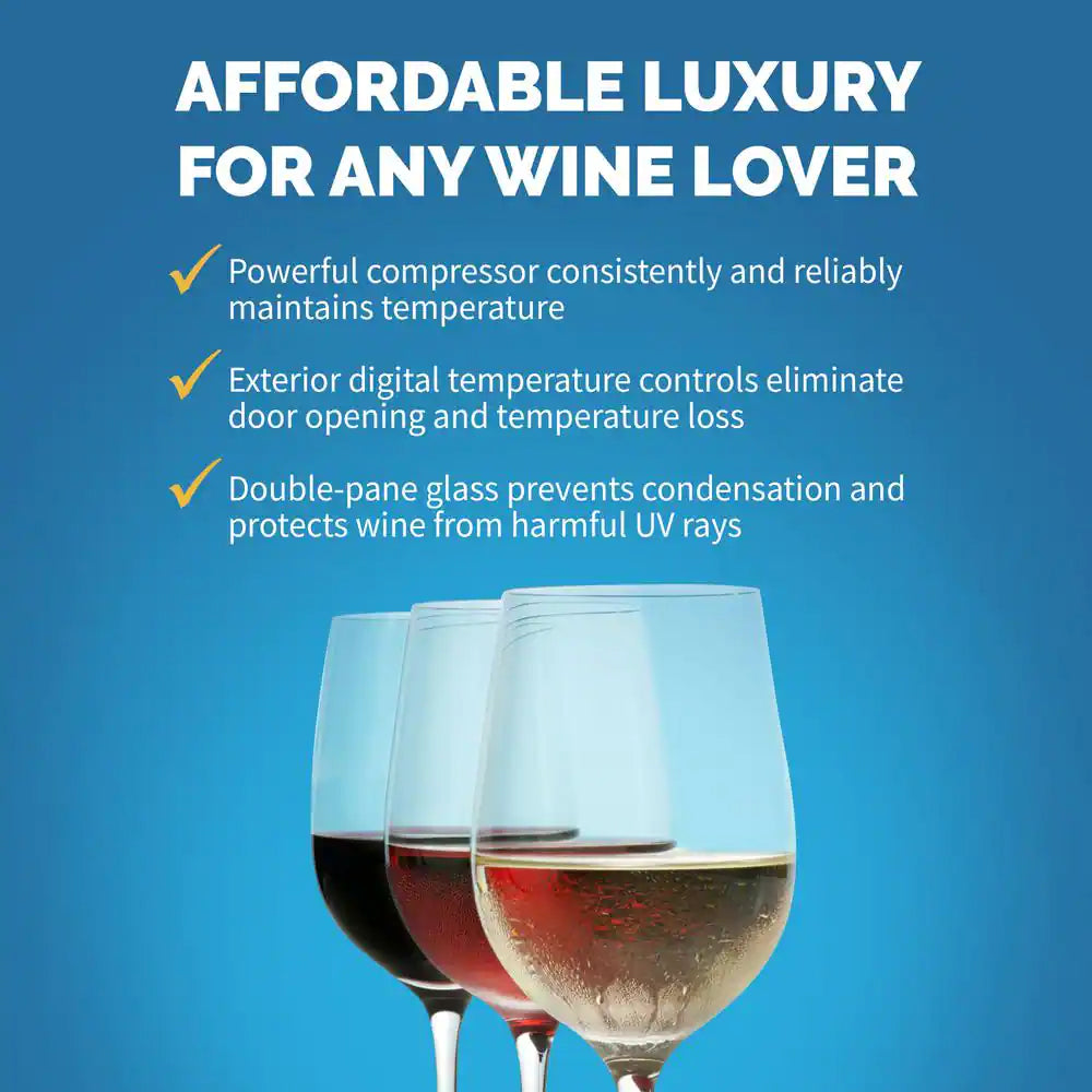 Single Zone 27-Bottle Freestanding Wine Cooler Fridge with Exterior Digital Thermostat and Chrome Racks, Stainless Steel