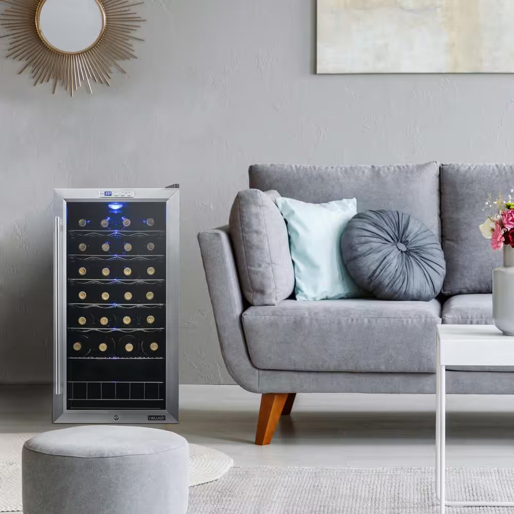 Single Zone 27-Bottle Freestanding Wine Cooler Fridge with Exterior Digital Thermostat and Chrome Racks, Stainless Steel