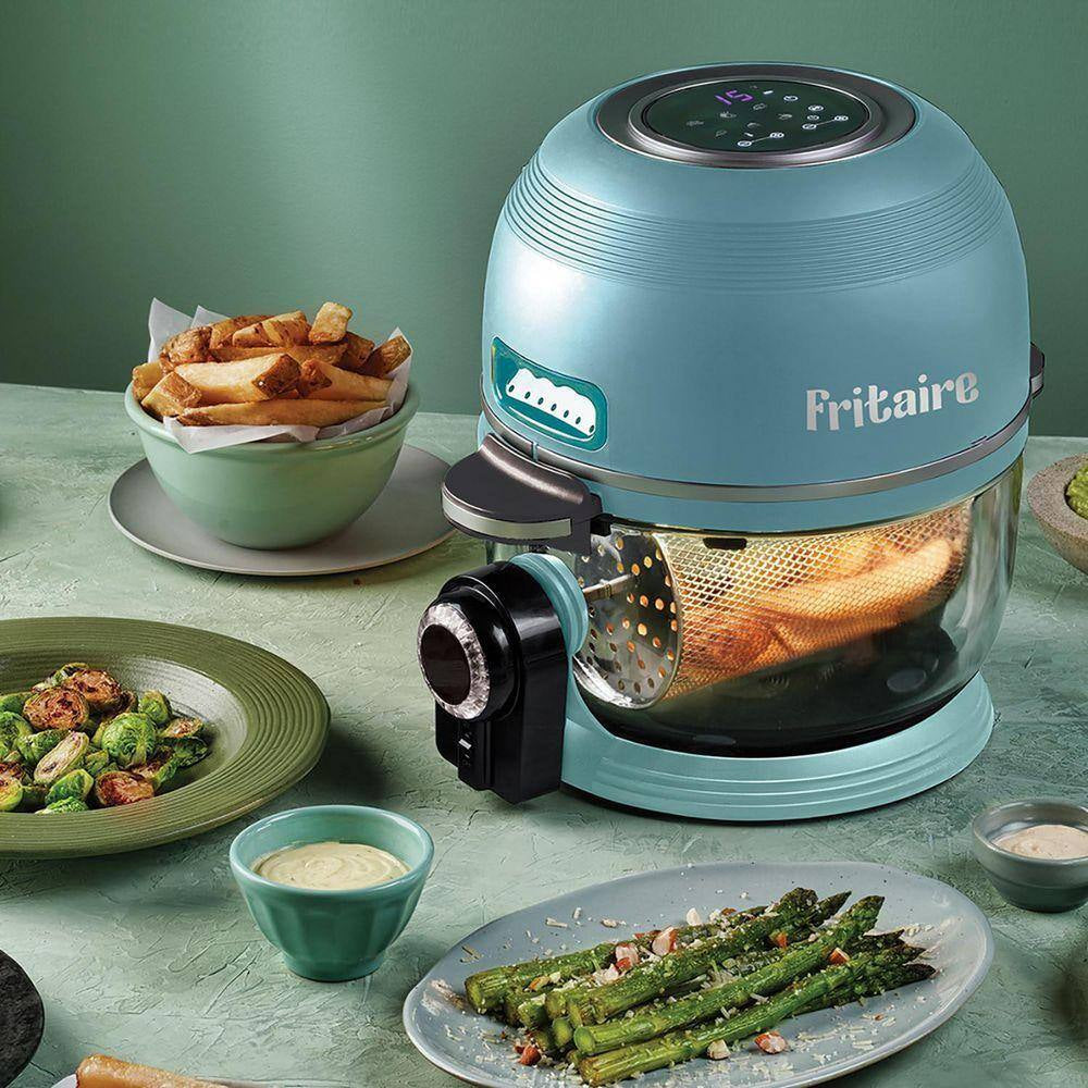 Self-Cleaning Glass Bowl Air Fryer, 5 Qt., 6 Functions, BPA Free, Rotisserie/Tumbler, Green