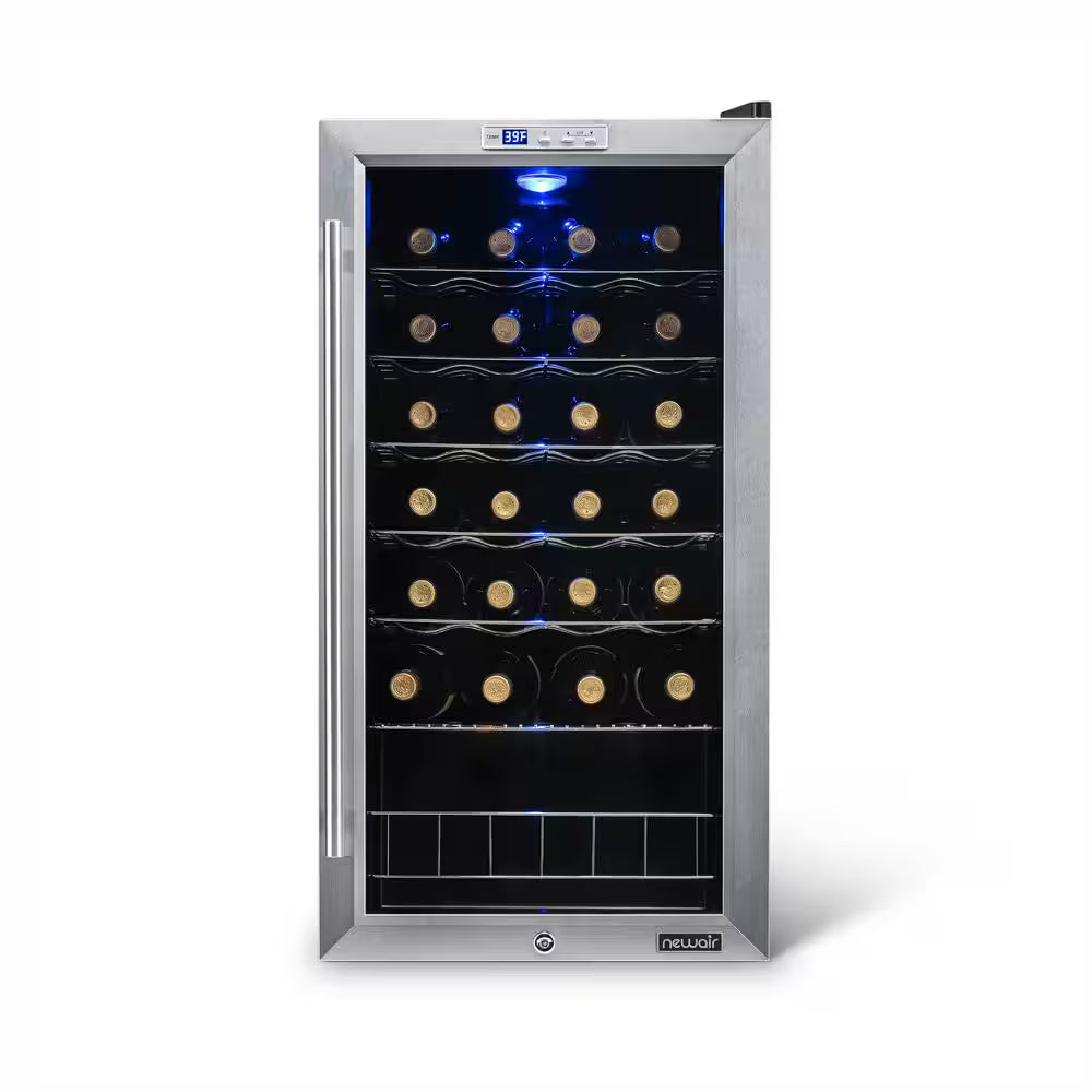 Single Zone 27-Bottle Freestanding Wine Cooler Fridge with Exterior Digital Thermostat and Chrome Racks, Stainless Steel