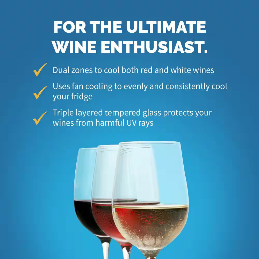 Dual Zone 29-Bottle Built-In Compressor Wine Cooler Fridge Quiet Operation and Beech Wood Shelves, Stainless Steel