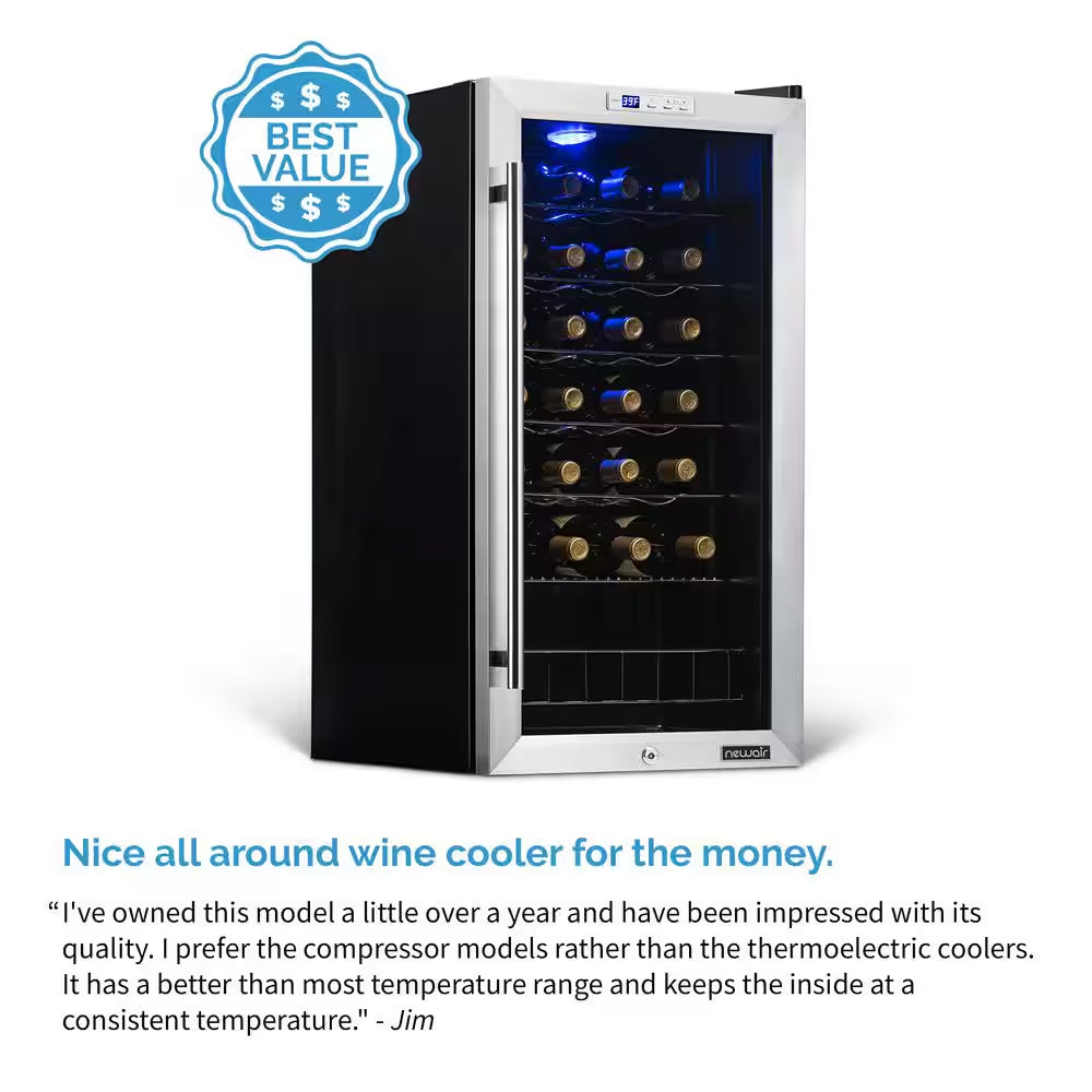 Single Zone 27-Bottle Freestanding Wine Cooler Fridge with Exterior Digital Thermostat and Chrome Racks, Stainless Steel