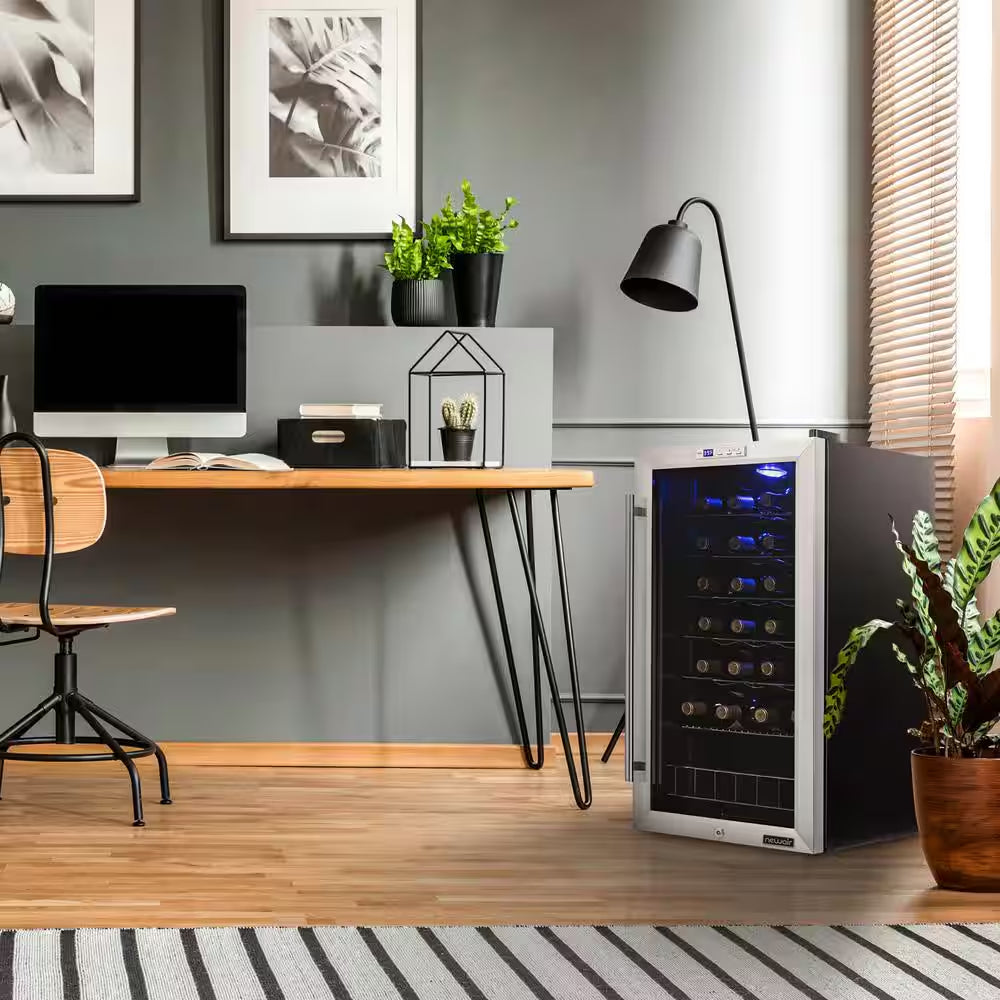 Single Zone 27-Bottle Freestanding Wine Cooler Fridge with Exterior Digital Thermostat and Chrome Racks, Stainless Steel