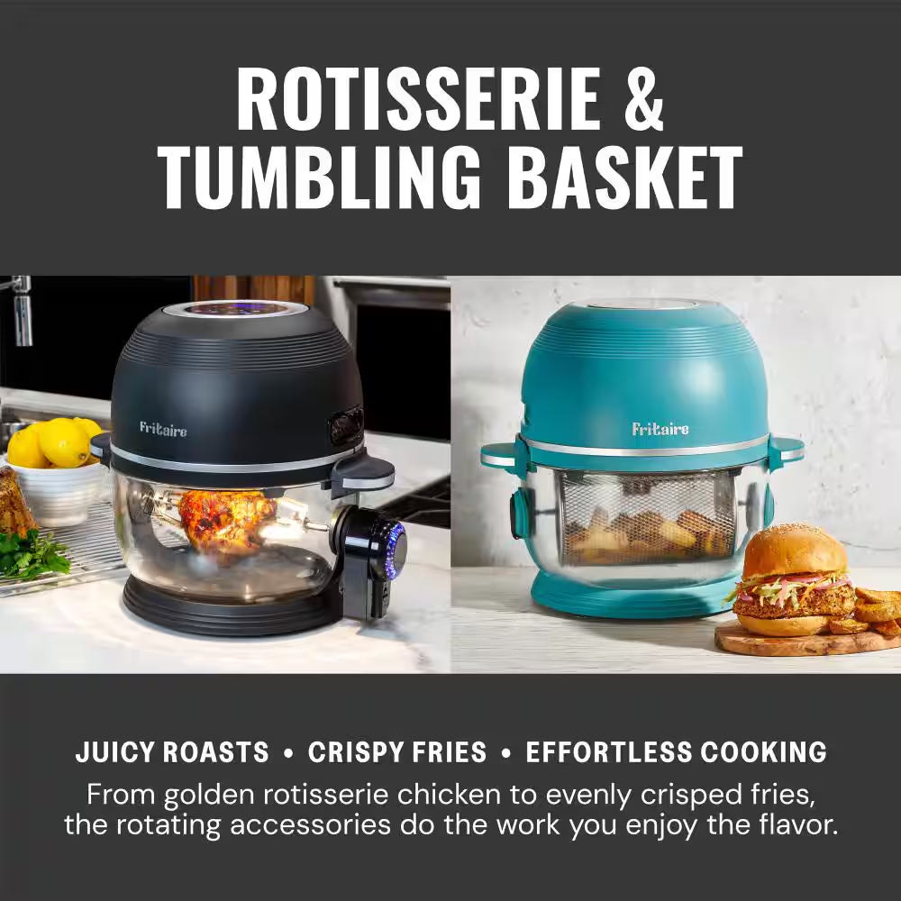 Self-Cleaning Glass Bowl Air Fryer, 5 Qt., 6 Functions, BPA Free, Rotisserie/Tumbler, Green