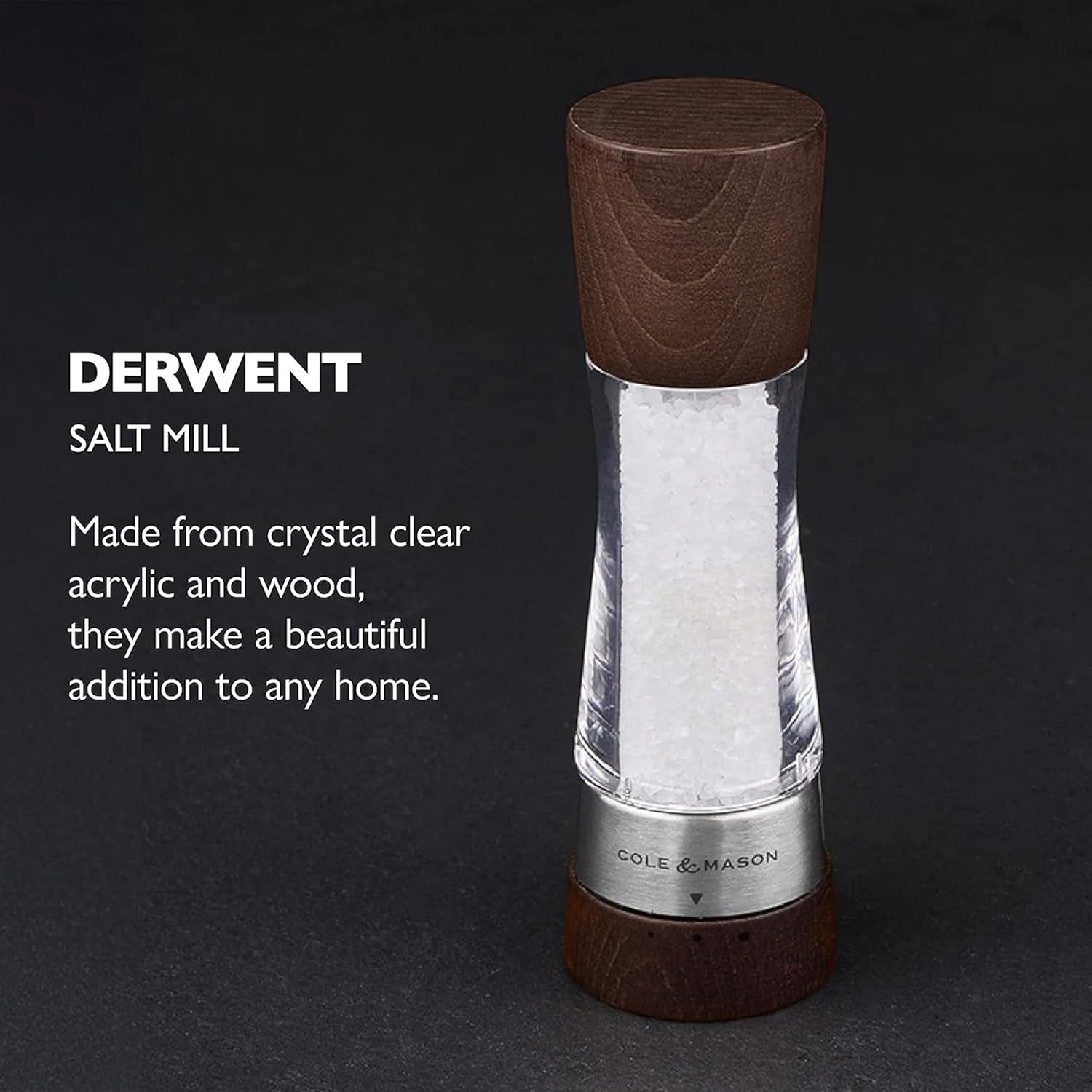 Derwent Salt Mill - Gourmet Precision Salt Grinder - Refillable Seasoning and Spice Tools - Adjustable Seat, Himalayan and Kosher Salt Grinder Settings - Forest Wood