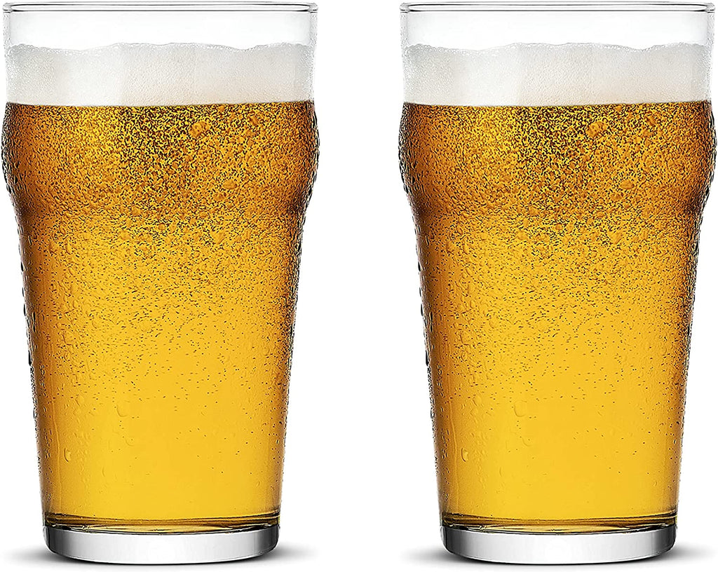 Pint Glasses,20Oz British Beer Glass,Classics Craft Beer Glasses,Premium Beer Glasses Tumbler Set of 2, Pub Beer Glasses,Unique Design Beer Glasses Easy Stacking in the Cupboard